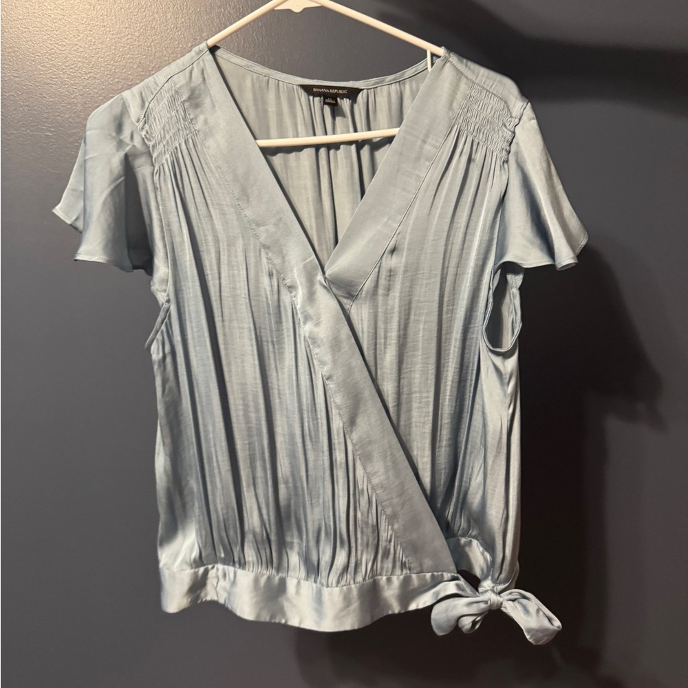 Banana Republic Sky Blue Pleated Wrap Blouse